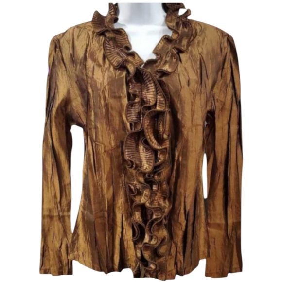Colour Works Tops - NWT Brown Ruffle Blouse